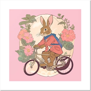 Cycling Friend Loves to Cycle in the Flower Field Rabbit Love Posters and Art